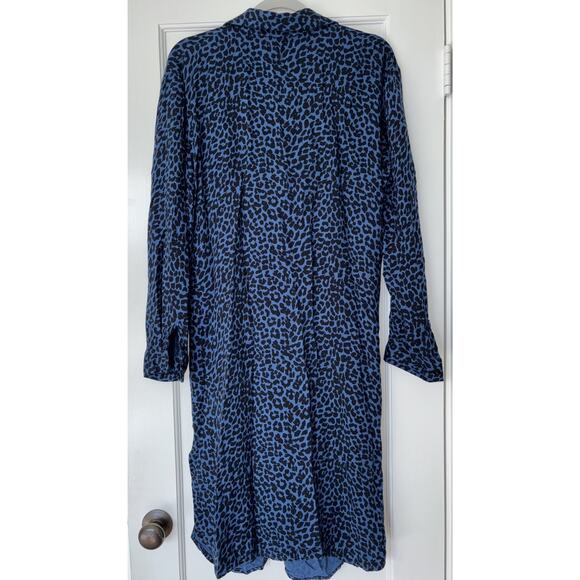 The Nu Vintage Dress Blue Animal Leopard Cheetah Tie Front Shirtdress Midi Small - Picture 2 of 7